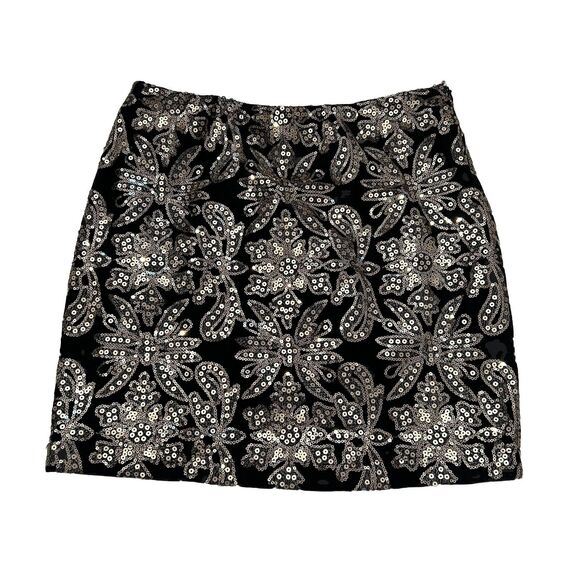 Romeo and Juliet Couture Sequin Embellished Mini Skirt size Large‎ Black Gold - Picture 1 of 8